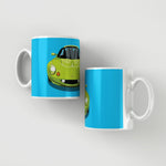 Lotus Elise S1 - Scandal Green on blue mug