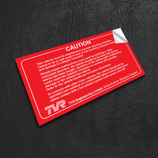 TVR sun visor sticker - "CAUTION" - red with white text