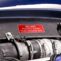 TVR under bonnet warning sticker - "DO NOT POWER WASH THIS ENGINE BAY"