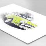Classic Mini Cooper - Bright Green - A3/A4 Print "Splatter"