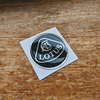 LOTUS chrome silver / gold & black resin domed wheel badge (50mm)
