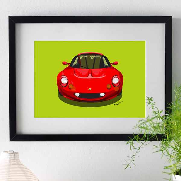 Lotus Elise S1 - red on green - A3/A4 Stylised Print