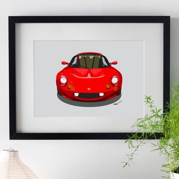 Lotus Elise S1 - red on light grey - A3/A4 Stylised Print