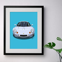 Lotus Elise S1 - silver on blue - A3/A4 Stylised Print