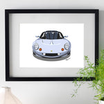 Lotus Elise S1 - silver on white - A3/A4 Stylised Print