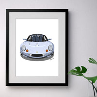 Lotus Elise S1 - silver on white - A3/A4 Stylised Print