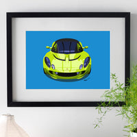 Lotus Elise S2 - bright green on blue - A3/A4 Stylised Print