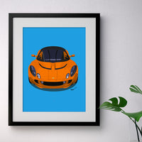 Lotus Elise S2 - orange on blue - A3/A4 Stylised Print
