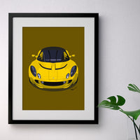 Lotus Elise S2 - yellow on dark mustard - A3/A4 Stylised Print