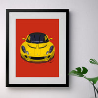 Lotus Elise S2 - yellow on red - A3/A4 Stylised Print