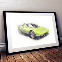 Lancia Stratos Stradale - Bright Green - A3/A4 Print "Sketch"