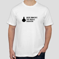 Retro Gauntlet "USE MAGIC TO KILL DEATH" slogan t-shirt