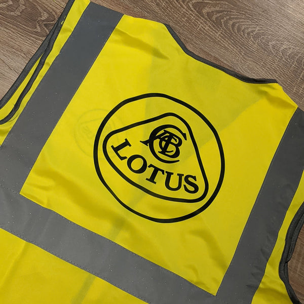 Hi-vis yellow vest / tabbard with LOTUS logo front & rear